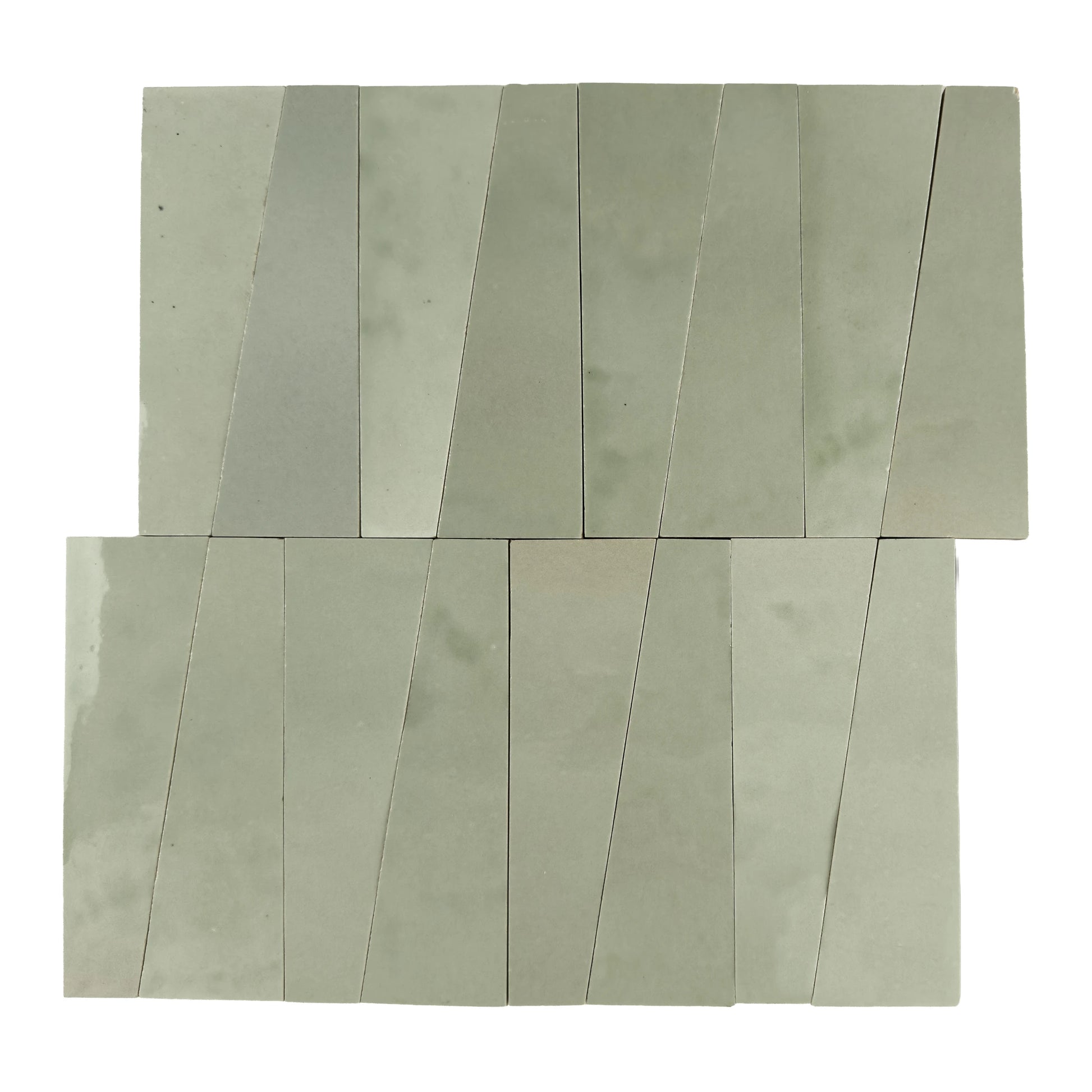 Aveline Celadon Mist semi-gloss trapezoid ceramic mosaic on a mesh-mounted sheet