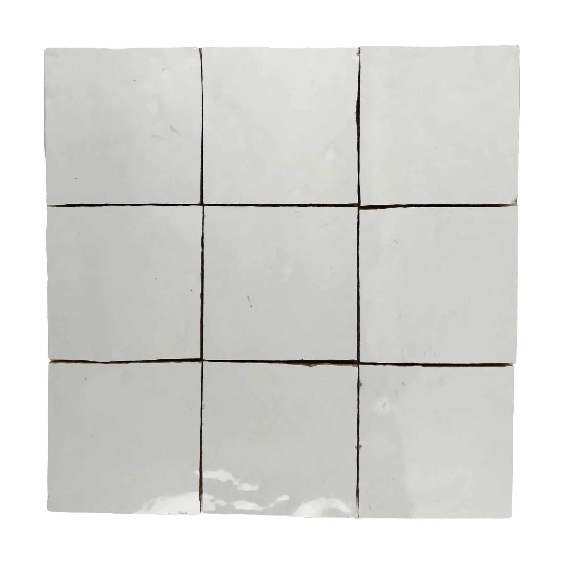 Aveline Chalk White 4×4 semi-gloss ceramic mosaic on a mesh-mounted sheet