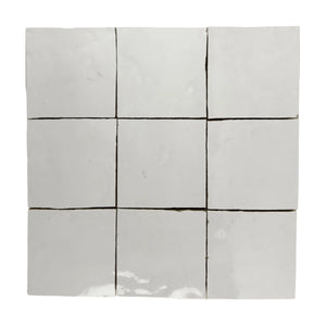 Aveline Chalk White 4×4 semi-gloss ceramic mosaic on a mesh-mounted sheet
