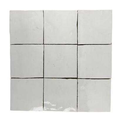 Aveline Chalk White 4×4 semi-gloss ceramic mosaic on a mesh-mounted sheet