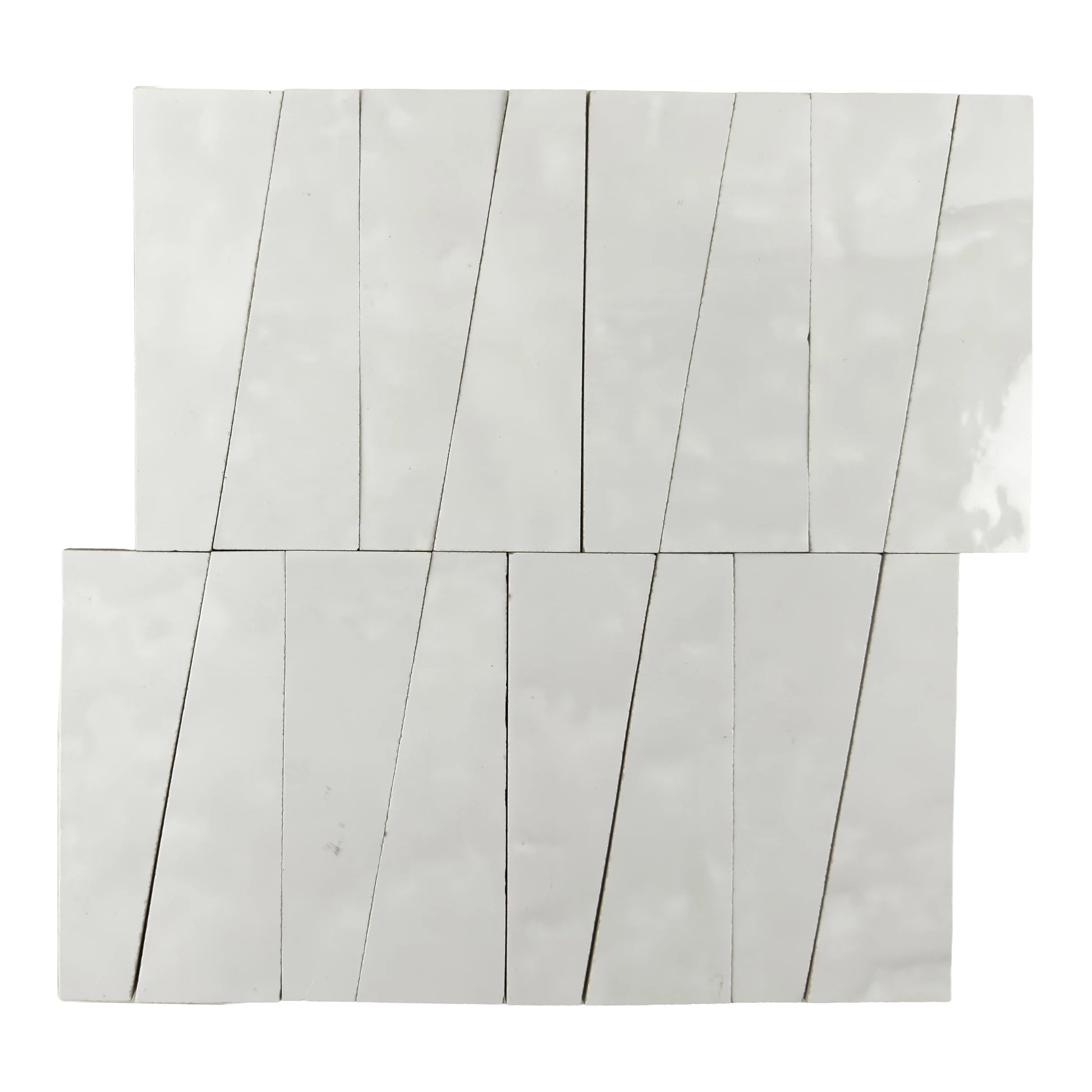 Aveline Chalk White semi-gloss trapezoid ceramic mosaic on a mesh-mounted sheet