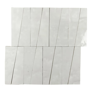 Aveline Chalk White semi-gloss trapezoid ceramic mosaic on a mesh-mounted sheet