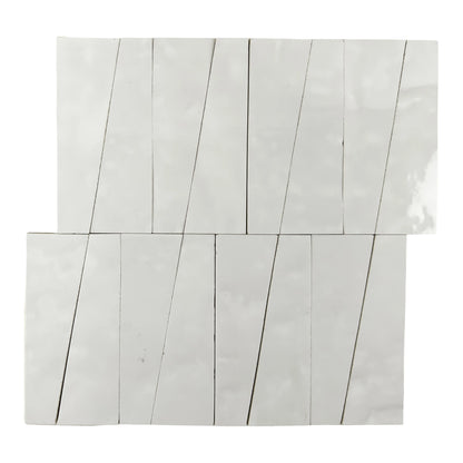 Aveline Chalk White semi-gloss trapezoid ceramic mosaic on a mesh-mounted sheet