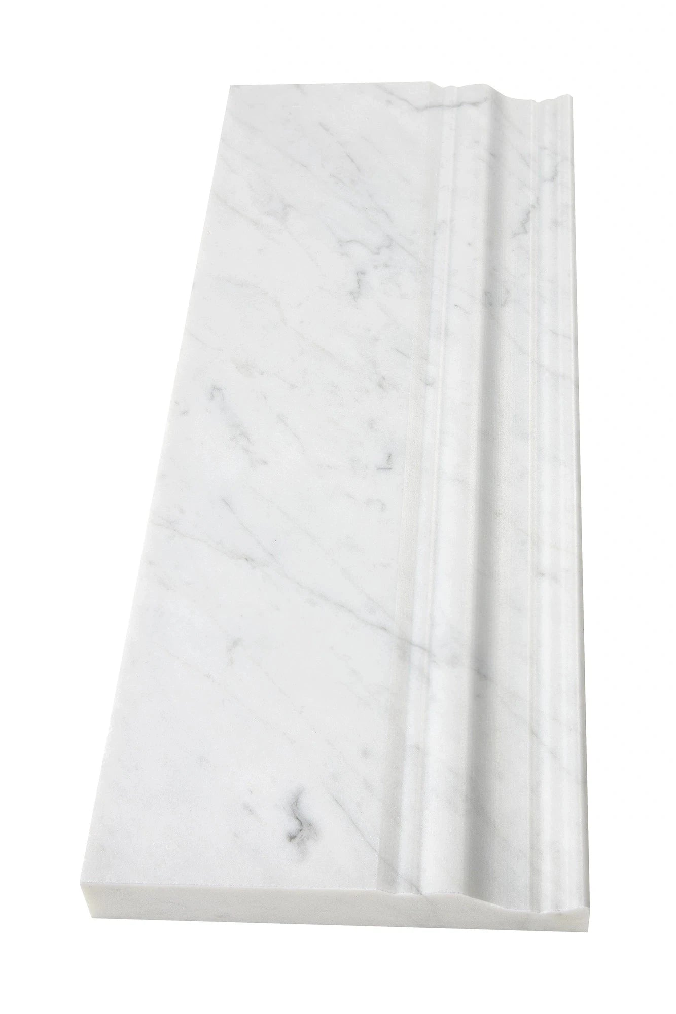 Bianco Carrara marble baseboard tile with polished finish and grey veining.