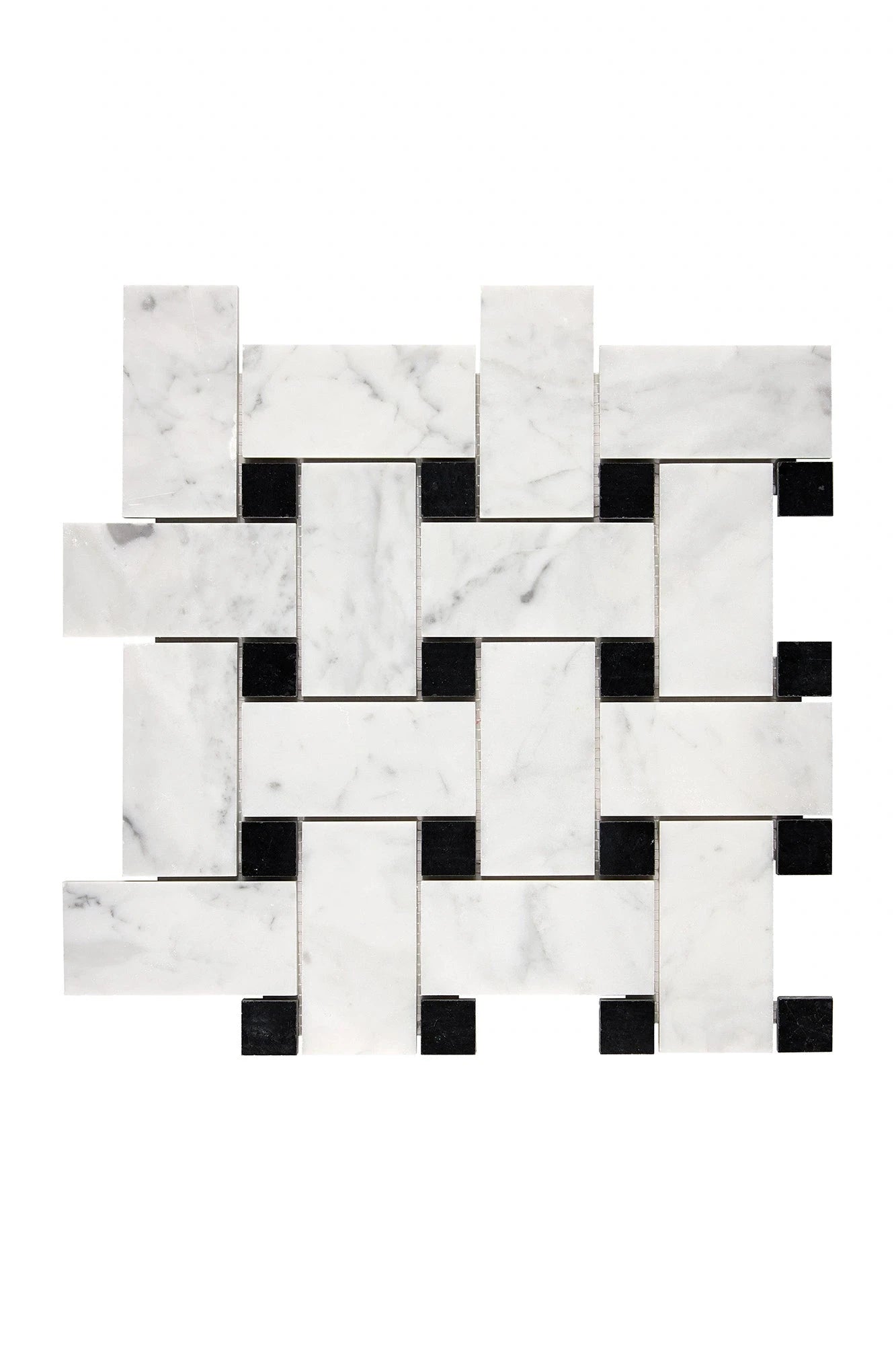 Carrara White Gioia Large Basketweave / Black Dots - mosaic  
