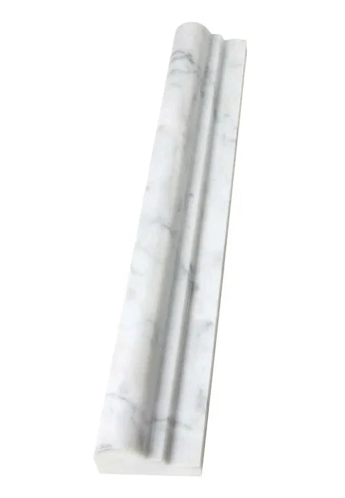Carrara White Gioia marble 2×12 ogee liner in a polished or honed finish.