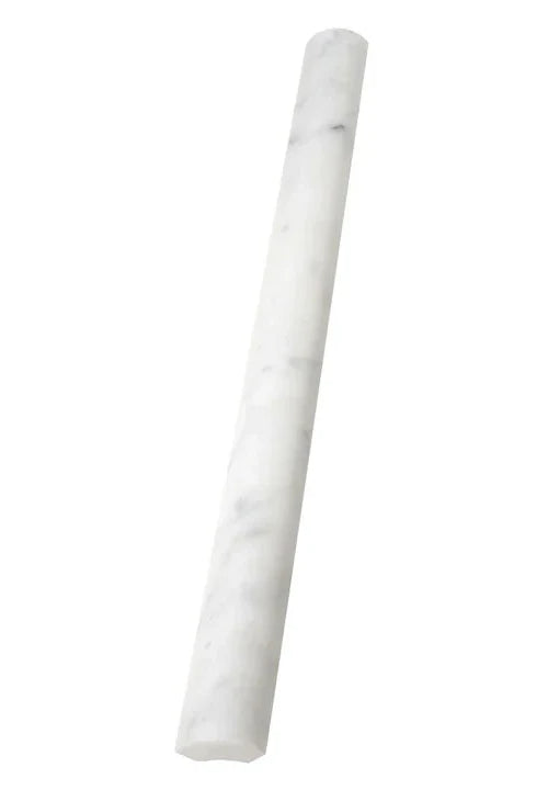 Carrara White Gioia marble 1×12 quarter-round trim in a polished or honed finish.