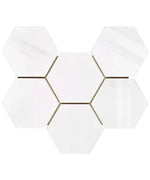 Bianco Dolomite 4-inch hexagonal mosaic tile in white marble, ideal for modern bathroom, kitchen, and accent wall designs.