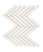 Bianco Dolomite 1x6 Herringbone Mosaic polished white marble tile pattern.