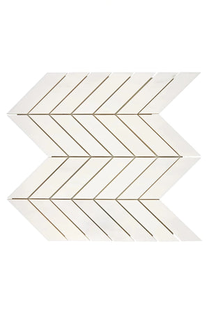 Bianco Dolomite polished large chevron marble mosaic.
