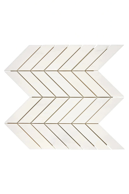 Bianco Dolomite Marble Chevron Mosaic in polished white with gray veining