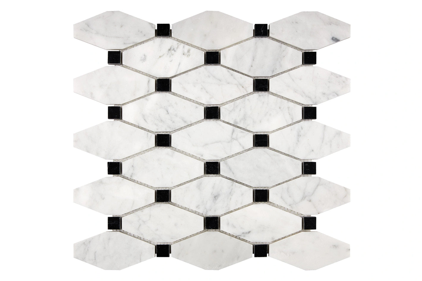 Carrara White Gioia marble octave elongated hexagon mosaic