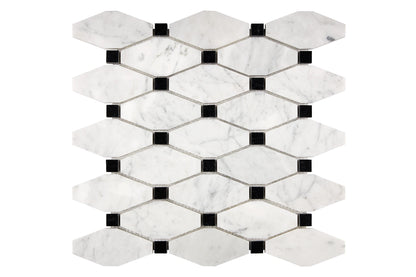 Carrara White Gioia marble octave elongated hexagon mosaic