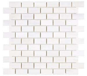 Bianco Dolomite polished 1×2 brick marble mosaic.