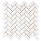 Bianco Dolomite 1x2 polished herringbone mosaic tile for elegant kitchen backsplashes and shower floors.
