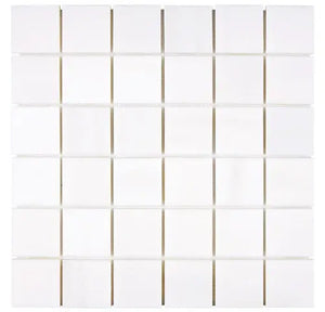 Bianco Dolomite polished 2×2 square marble mosaic.