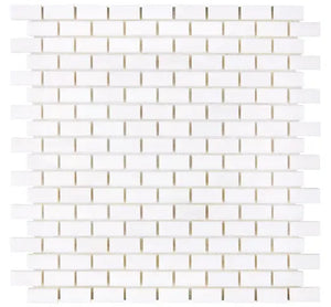 Bianco Dolomite polished ⅝×1¼ mini brick marble mosaic.
