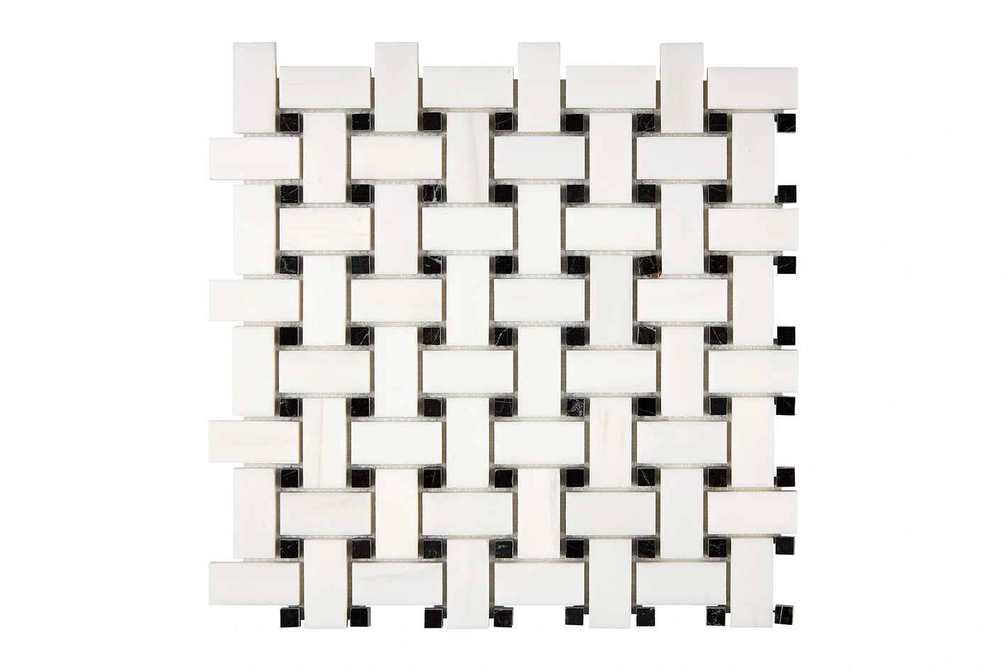 Bianco Dolomite Basketweave Black Mosaic