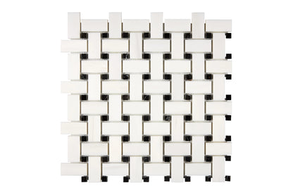 Bianco Dolomite Basketweave Black Mosaic