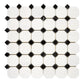 Bianco Dolomite Mosaic Octagon Tile: white dolomitic marble with grey-silver veining, honed or polished. Ideal for showers, countertops, backsplashes, and more.