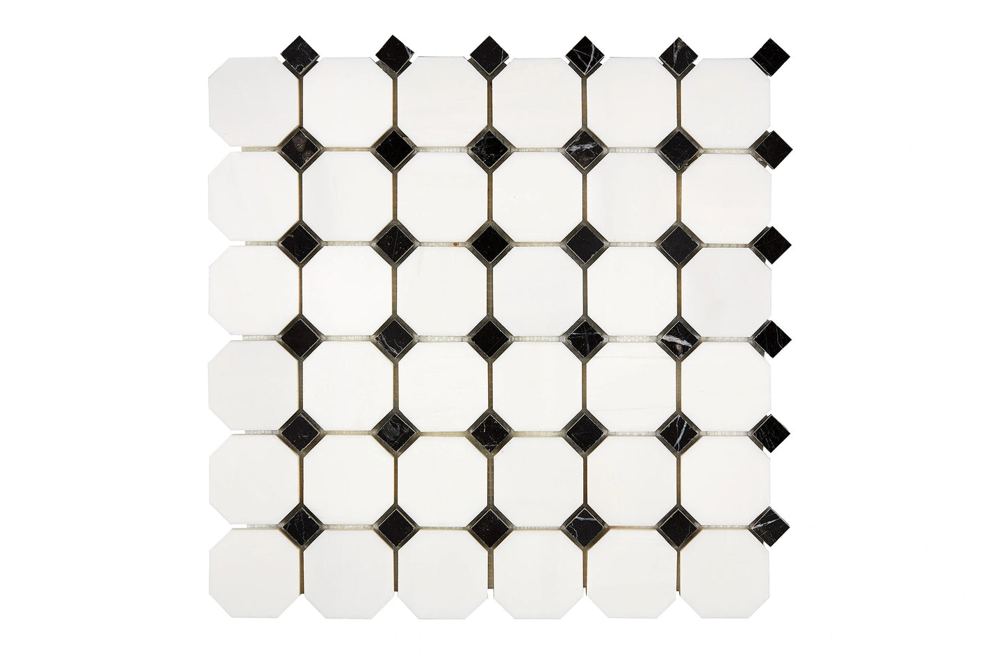 Bianco Dolomite Octagon Mosaic with Black Dots