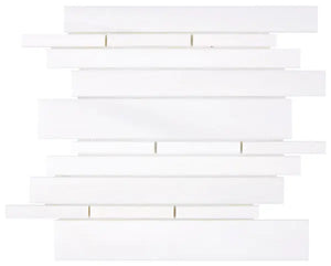 Bianco Dolomite polished random strip marble mosaic.