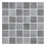 Graphite Shadow 2x2 mosaic tile providing bold contrast and texture for modern shower surrounds.