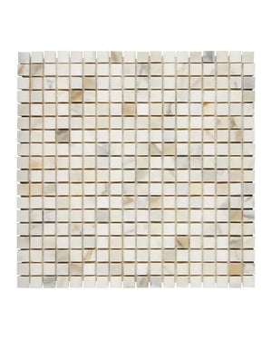 Calacatta Gold Marble 5/8 x 5/8 Mosaic – Polished Finish – Luxury White & Gold Veining