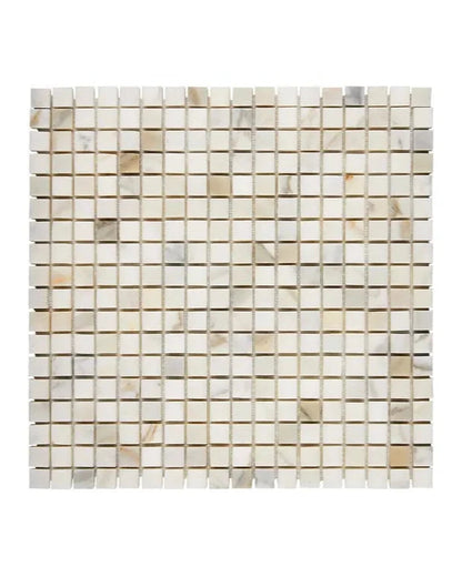 Calacatta Gold Marble 5/8 x 5/8 Mosaic – Polished Finish – Luxury White & Gold Veining