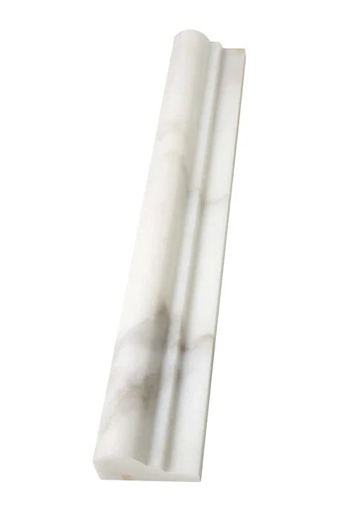Calacatta Gold marble 2×12 ogee liner single step in a polished or honed finish.