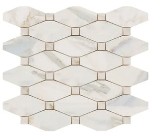 Calacatta Gold Marble Elongated Hexagon Mosaic – Polished Finish – Luxury White & Gold Veining