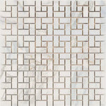 Calacatta Gold Marble Pinwheel Mosaic – Polished Finish – Luxury White & Gold Veining