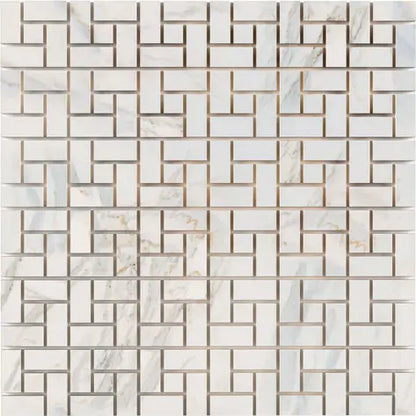 Calacatta Gold Marble Pinwheel Mosaic – Polished Finish – Luxury White & Gold Veining