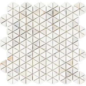 Calacatta Gold Marble Triangular Hexagonal Mosaic – Polished Finish – Luxury White & Gold Veining