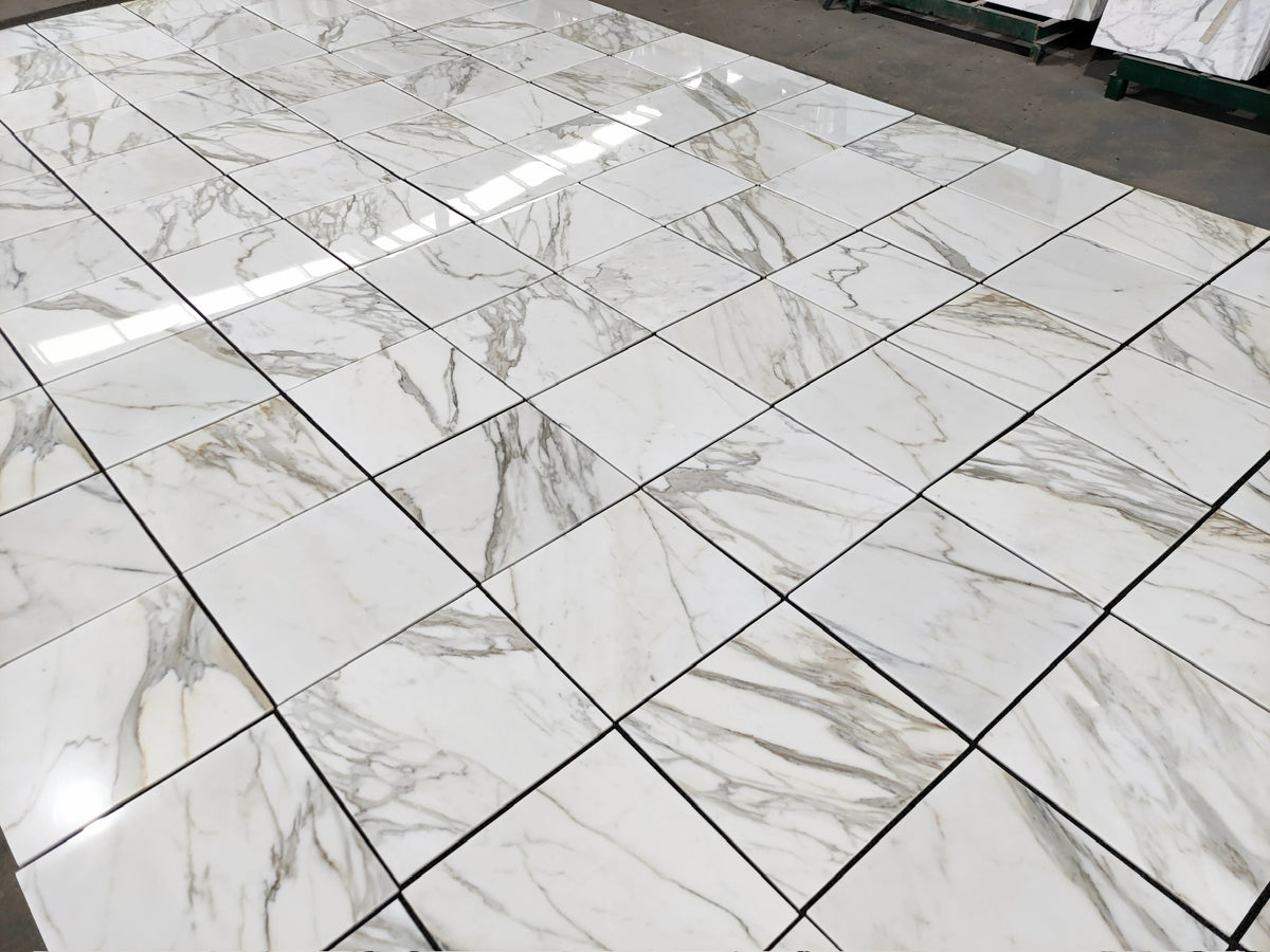 Calacatta Gold 18×18 Marble Tile – Polished Italian White Marble with Rich Gold Veins