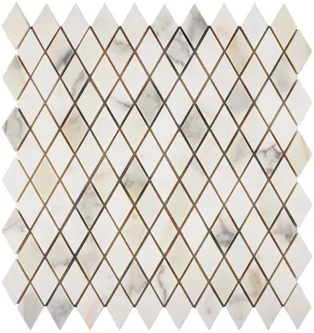 Calacatta Gold Marble Diamond Mosaic – Honed Finish – Elegant Matte Texture
