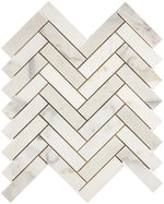 Calacatta Gold Marble 1 x 4 Herringbone Mosaic – Honed Finish – Elegant Matte Texture