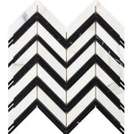 Calacatta Gold polished Large Chevron Marble Mosaic with Black Stripes for bold kitchen backsplashes and bathroom floors.