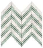 Calacatta Gold polished Large Chevron Marble Mosaic with Green Stripes for bold kitchen backsplashes and bathroom floors.