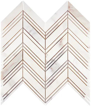 Calacatta Gold large chevron marble mosaic in a matching single-color configuration.