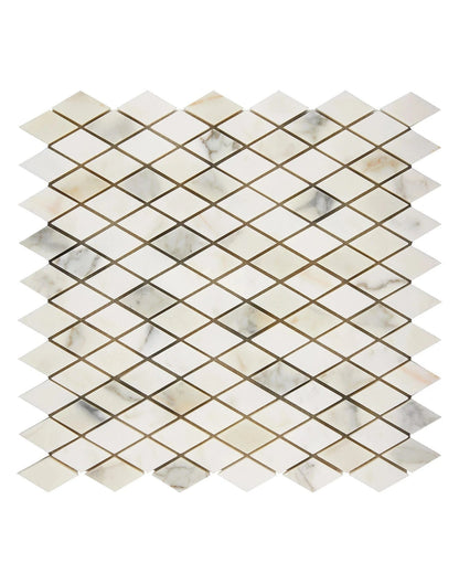 Calacatta Gold Marble Diamond Mosaic – Polished Finish – Luxury White & Gold Veining