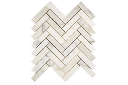 Calacatta Gold Marble 1 x 4 Herringbone Mosaic