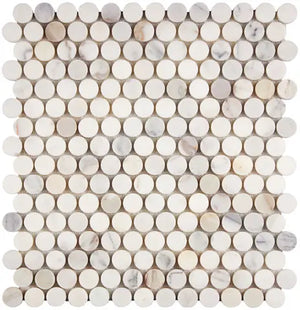 Calacatta Gold honed penny round marble mosaic.