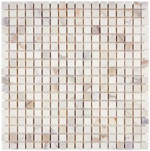 Calacatta Gold marble ⅝×⅝ mosaic with a honed finish.