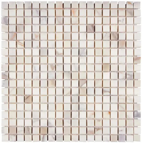 Calacatta Gold marble ⅝×⅝ mosaic with a honed finish.