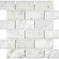 Bianco Carrara Marble 2x4 Deep Beveled mosaic tile with white and grey veining.