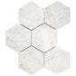 Carrara White Gioia polished 5-inch hexagon marble mosaic for elegant kitchen backsplashes and bathroom walls.