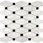 Carrara White Gioia polished elongated hexagon black marble mosaic for bold kitchen backsplashes and bathroom floors.