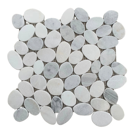 Bali Pearl Mosaic Tile – 12”x12” Crisp White Pebbles for Timeless Elegance.