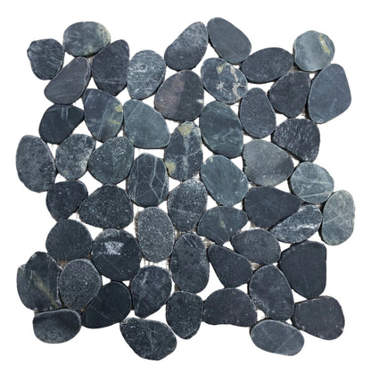 Java Onyx Mosaic Tile – 12”x12” Bold Black Sliced Pebbles for Striking Interiors.